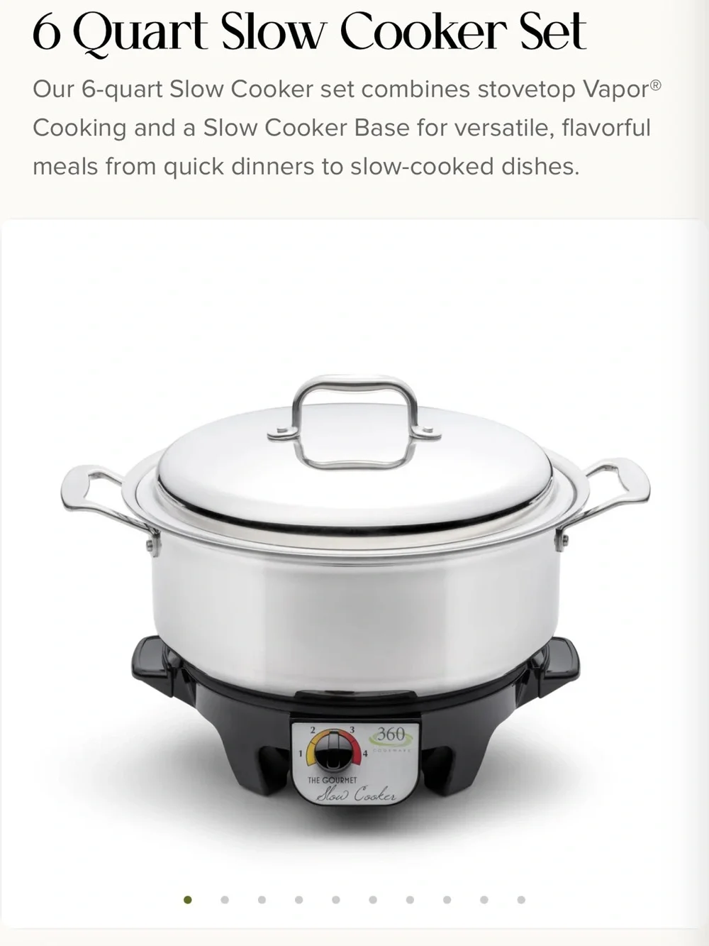 360 Cookware 6 Quart Slow Cooker Set